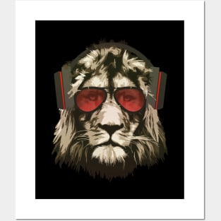 Cool Lion Sunglasses Lion Headphones Lion Vector Graphics Posters and Art